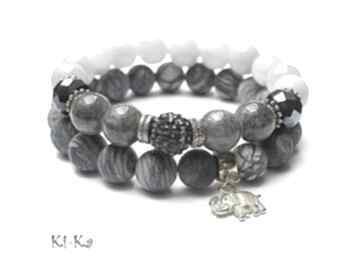 Grey duo 2014 jaspis marmur jadeity kryształki swarovski komplet