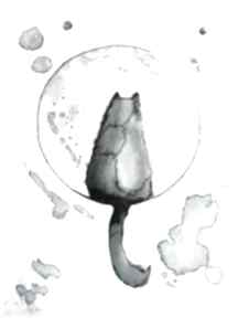 Zamyślony kot - akwarela pracownia kotelek, koty, obraz, obrazy, ilustracja