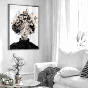 Plakat - kobieta i motyle 50x70 cm 8-2 0048 plakaty raspberryem grafiki na ścianę, do salonu