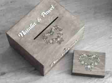 Zestaw pudełek - koronkowe serca albumy biala konwalia pudełko, drewno, koperty, obrączki
