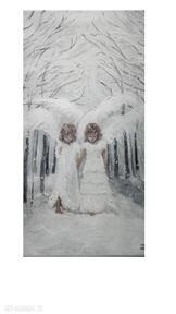 Pierwszy śnieg arte dania anioł, aniołek, pejzaż, zima, obraz ręcznie malowany