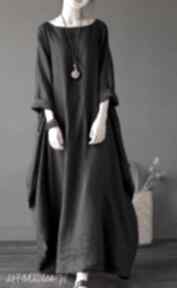 Czarna sukienka oversize bawełna długa ruda klara, boho