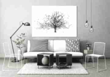 Obraz do salonu drukowany na płótnie z drzewem, czarno białe drzewo, duży format 120x80cm 02380