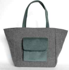 Shopper bag worek - tkanina dark grey i morski na ramię torebki niezwykle, prezent, lato