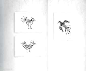 3 z ptaszkami, zestaw biało czarnych - annasko ptaszki, plakatów, minimalizm, plakaty, obrazy