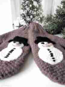 Rękawice z bałwankiem jednopalczaste rękawiczki na zimę prezent damskie bordowe eve made art