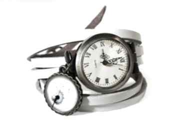 Dmuchawiec - zegarek bransoletka na skórzanym pasku zegarki eggin egg, kwiaty, prezent