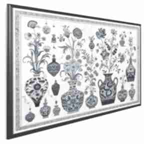 Obraz na płótnie - kwiaty 120x80 cm 101901 vaku dsgn wazony malowane, w wazonach, vintage, styl