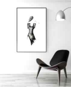 Obraz 50x70 cm wykonany ręcznie, 3233046 art krystyna siwek do salonu, grafika czarno biała