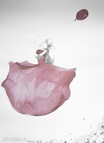Akwarela, balony - miłość sukienka obrazek romantyczna adriana laube art