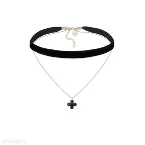 Czarny aksamitny z łańcuszkiem zdobionym krzyżem crystal naszyjniki sotho choker, zawieszka