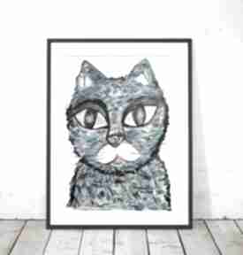 Oryginalny obrazek z kotem, kot rysunek A4, dekoracja do domu, grafika na ścianę, szkic annasko