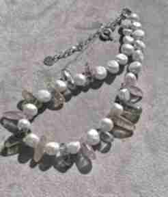 Perła i kwarc naszyjniki bijoux by marzena bylicka naturalne, kolorowe, z perłami, awangardowa