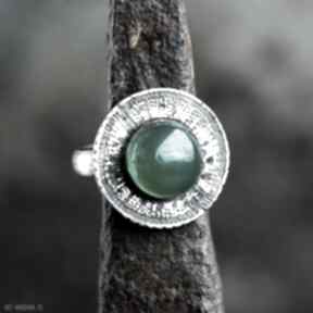 Srebrny pierścionek tribal z naturalnym kamieniem, zielony onyks shambala, z onyksem, agat