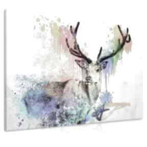 Obraz drukowany na płótnie - szkic jelenia i abstarkcyjne plamy 02588