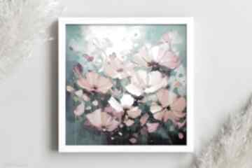 Turkusowy z - plakat kolorowe asbtrakcja florsytyczna 50x50 cm annsayuri art kwiaty, z kwiatami
