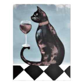 degustator, ręcznie na aleksandrab obraz, malowany, płótnie, kot, wino, prezent