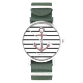 Zegarek - nylonowy pasek. Marynarski, kotwica, grafika, prezent zegarki