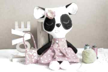 Misiu panda dziewczynka - 41 cm maskotki stworki we wzorki, dzień, urodziny, roczek