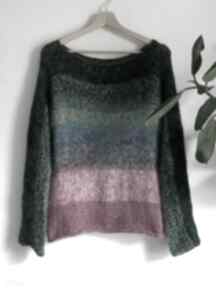 Multikolorowy sweter swetry the wool art, na drutach, prezent - kolorowy sweterek