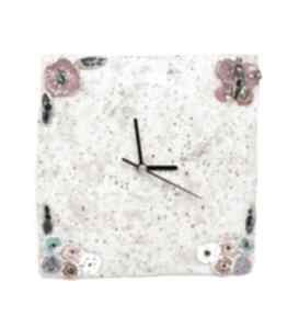 Ceramiczny zegar ścienny handmade kwiaty motylki zegary iguana art ceramika