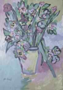Obraz kolorowe kwiaty w wazonie carmenlotsu do salonu, obrazy na zamówienie, malarstwo
