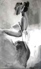 Black white beige - 100x60 galeria alina louka kobieta szkic, grafika, czarno biała zmysłowy