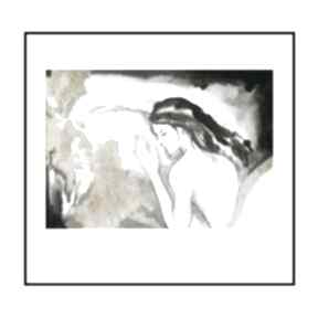 Grafika z cyklu " śniące ręcznie malowana 30x42 cm ajan art, kobieta, oryginał, obrazy