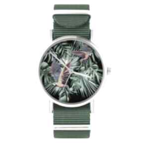 Zegarek - papugi, tropikalny zielony, nylonowy zegarki yenoo, pasek, typ militarny