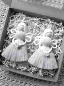 Na upominki! Aniołki w popielatych sukienkach dekoracje świąteczne ręczne sploty ze sznurka