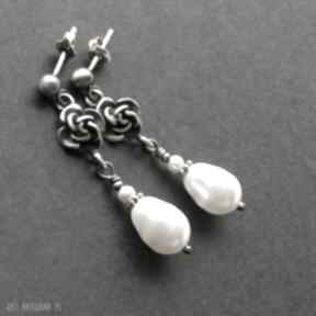 kolczyki z perłami cudosfera ślubne, sztyfty, romantyczne, perły, srebrne