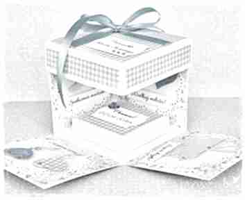 Pamiątka chrztu - exploding box z personalizacją scrapbooking kartki wrzosowisko