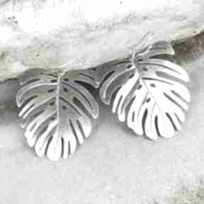 Kolczyki liście monstery w odcieniu srebra c997 artseko srebrne, ażurowe, posrebrzane