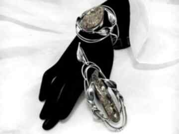 Srebrny komplet z bursztynem bałtyckim wisior bransoleta rękodzieło biżuteria artystyczna