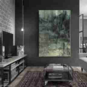 Zielony obraz do salonu sztuka strukuralna modne obrazy - nowoczesne wnętrze. Salon