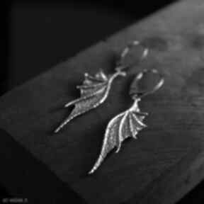 Długie kolczyki smocze ze srebra bellamente, skrzydła - z charakterem, fantasy