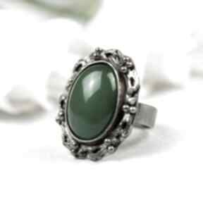 Pierścień srebrny z zielonym agatem a785 artseko pierścionek, z kamieniem ręcznie robiony