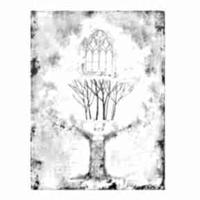 Fairy tree 5, drzewo obraz ręcznie malowany, technika mieszana, collage aleksandrab, płótnie