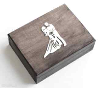 Pudełko na obrączki - para młoda ślub biala konwalia drewno, koronka, eko