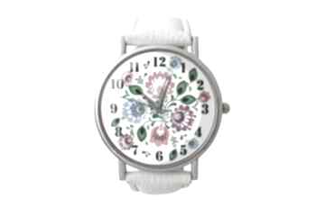 Folkowe kwiaty - skórzany zegarek z dużą tarczą zegarki eggin egg, ludowy