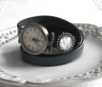 Zegarek vintage z grafiką skórzany morska zieleń zegarki malowanaskrzynia biżuteria