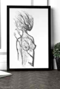 Oryginalna grafika do ramki cykl body flowers A3, rysunek tuszem art krystyna siwek nowoczesne