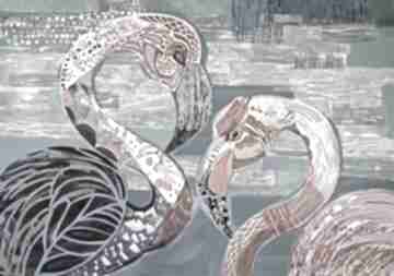 Obraz oryginał na płótnie 100x70 cm - flamingi gabriela krawczyk, ręcznie malowany, akryl