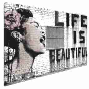 Obraz na płótnie - life is beautiful 120x80 cm 20017 vaku dsgn banksy, street art, mural