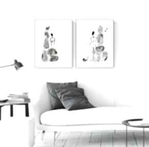 Zestaw 2 grafik 30x40 cm wykonanych ręcznie, abstrakcja, elegancki minimalizm, obraz do salonu
