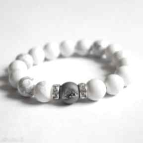 Bransoleta marble howlites&silver drusen camshella druzy, howlit, cyrkonie