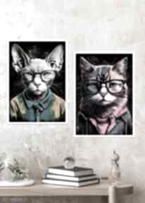 2 hipsterskie - A4 justyna jaszke koty, plakaty, A4, kot, grafika z kotem