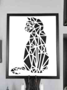 Czarny kot drewniany w ramie, obraz geometryczny, przestrzenny 3d 40x50cm art grawka, loft