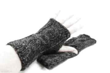 Mitenki rękawiczki hipster czarny melanż unisex dziergane robione na drutach reka production