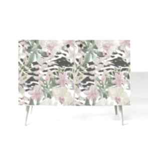 Komoda "credenza double" w stylu mid century/prl ze sklejki - colorful flowers